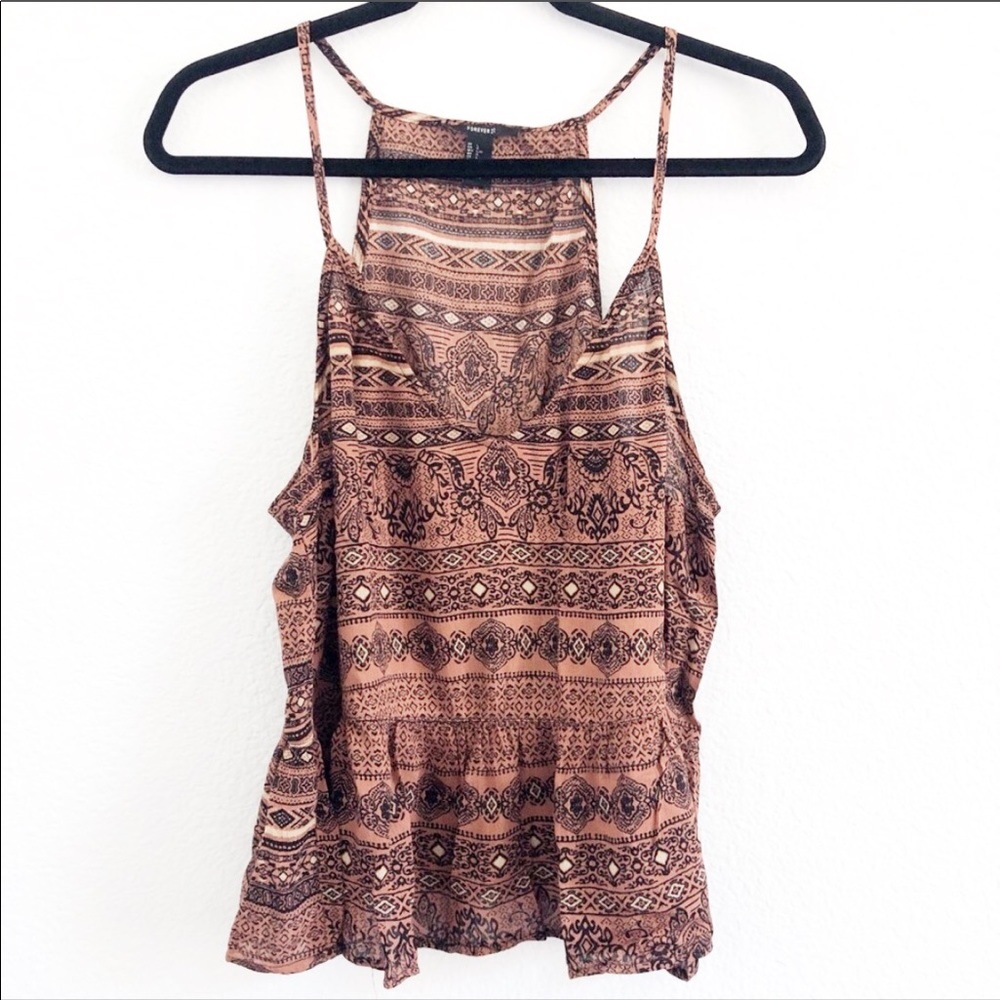 F21 | Rust colored peplum tribal print top